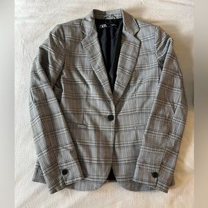Zara Fitted Plaid Blazer